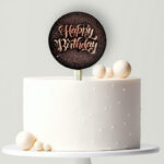 Nyomtatott fa tortabeszúró- Fekete-arany happy birthday