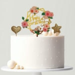 Happy Birthday tortabeszúró szett - Rózsaszín virágos