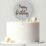 Műanyag tortabeszúró - Happy birthday fehér-arany