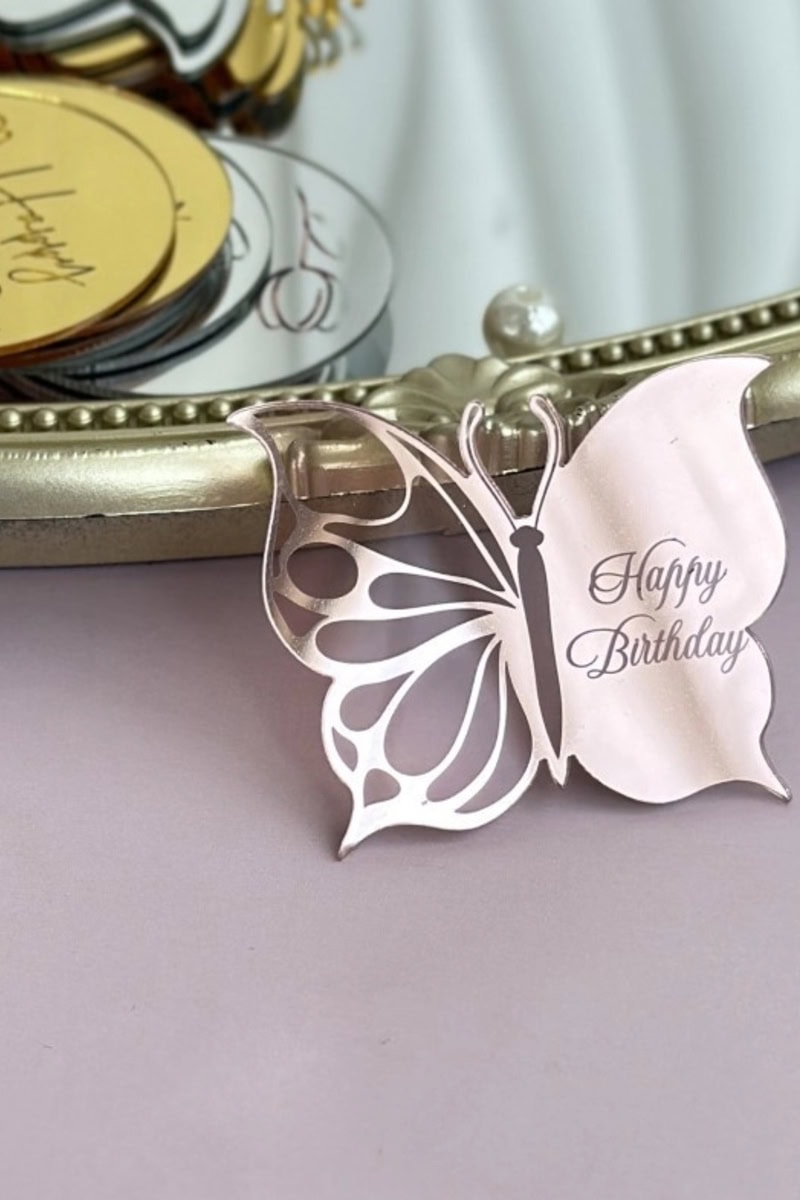 Untitled(2) Születésnapi akril pillangó topper – rose gold - Image 1