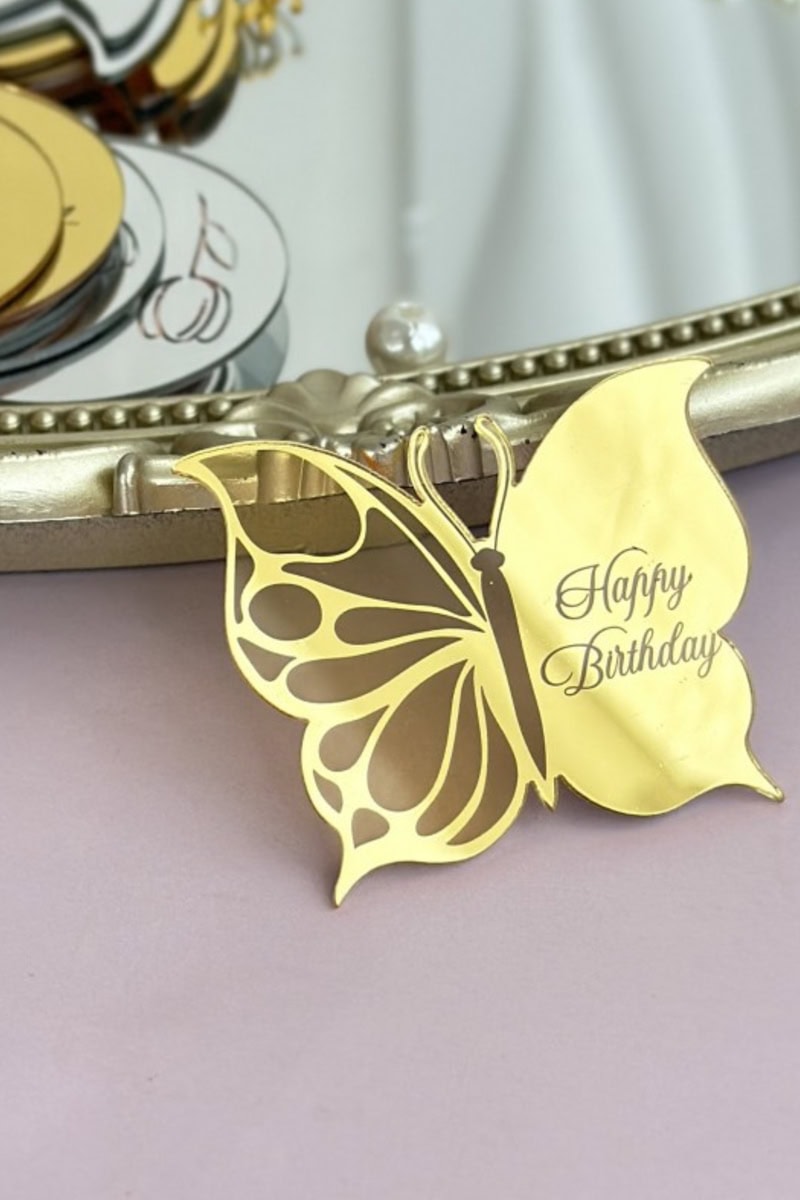 akrilpill Születésnapi akril pillangó topper – arany - Image 1
