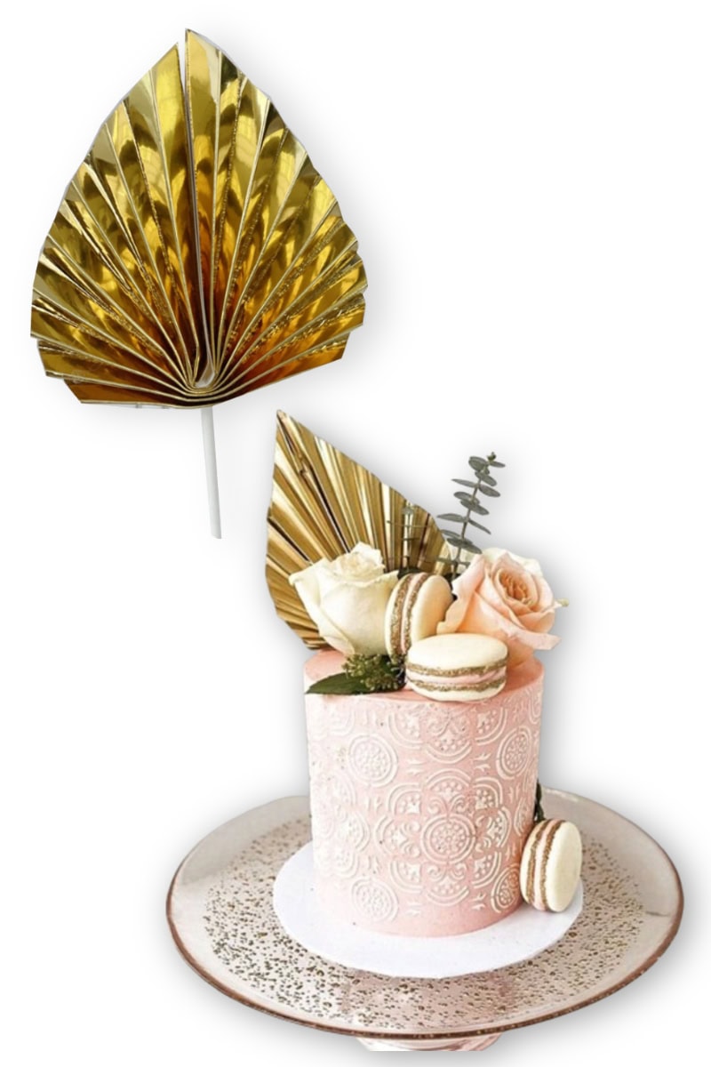 aranypálmalevéldekoráció Pálmalevél papír tortadísz -arany - Image 1