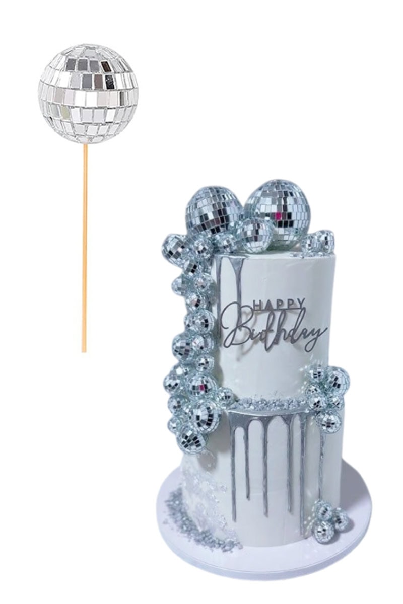 discogömbtortadekor Disco tükörgömb tortadekoráció - 3cm ezüst - Image 1