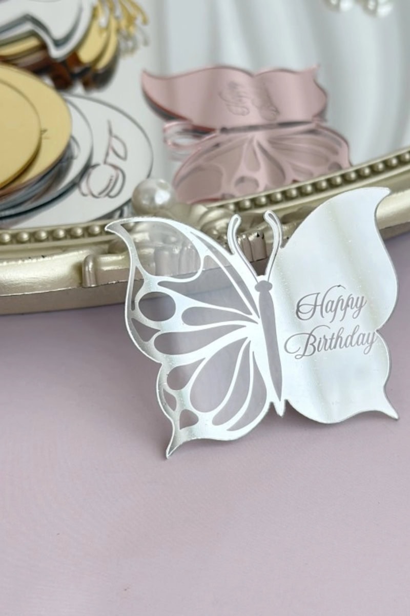 pillangóezüst Születésnapi akril pillangó topper – ezüst - Image 1
