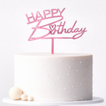 Happy Birthday  tortadekoráció – Happy Birthday metál rózsaszín