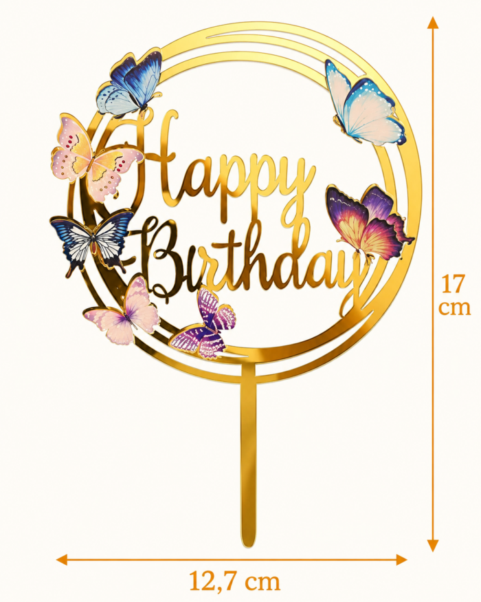 Happy Birthday pillangós tortabeszúró – arany színben - Image 2