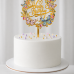Happy Birthday tortabeszúró - színes pillangós