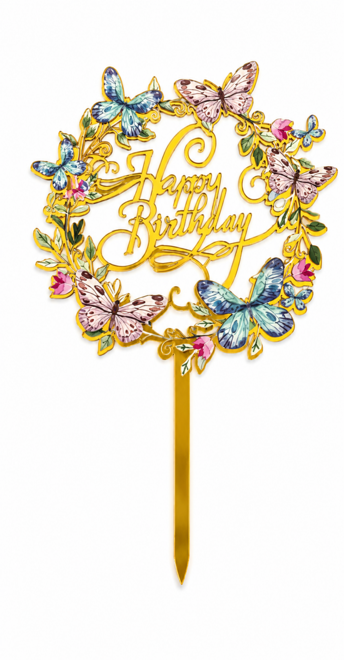 Happy Birthday tortabeszúró - színes pillangós - Image 2