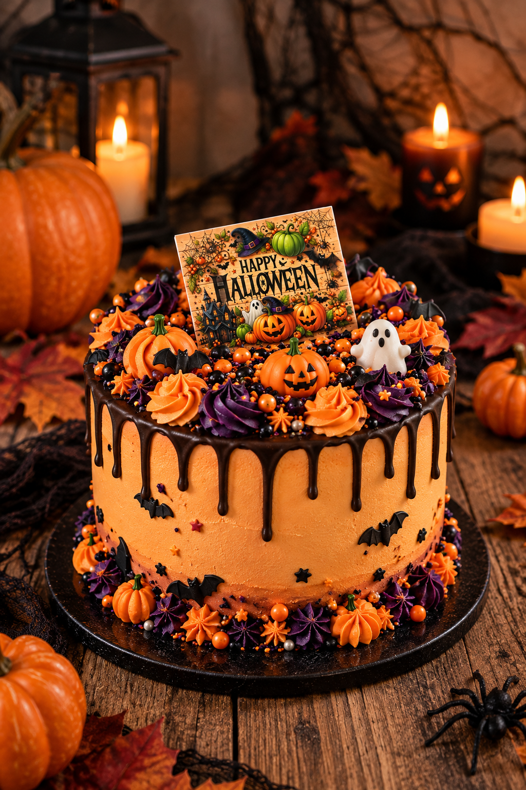 Kísérteties Halloween-torta gyertyafényben Ehető üdvözlőkártya - Halloween - Image 1