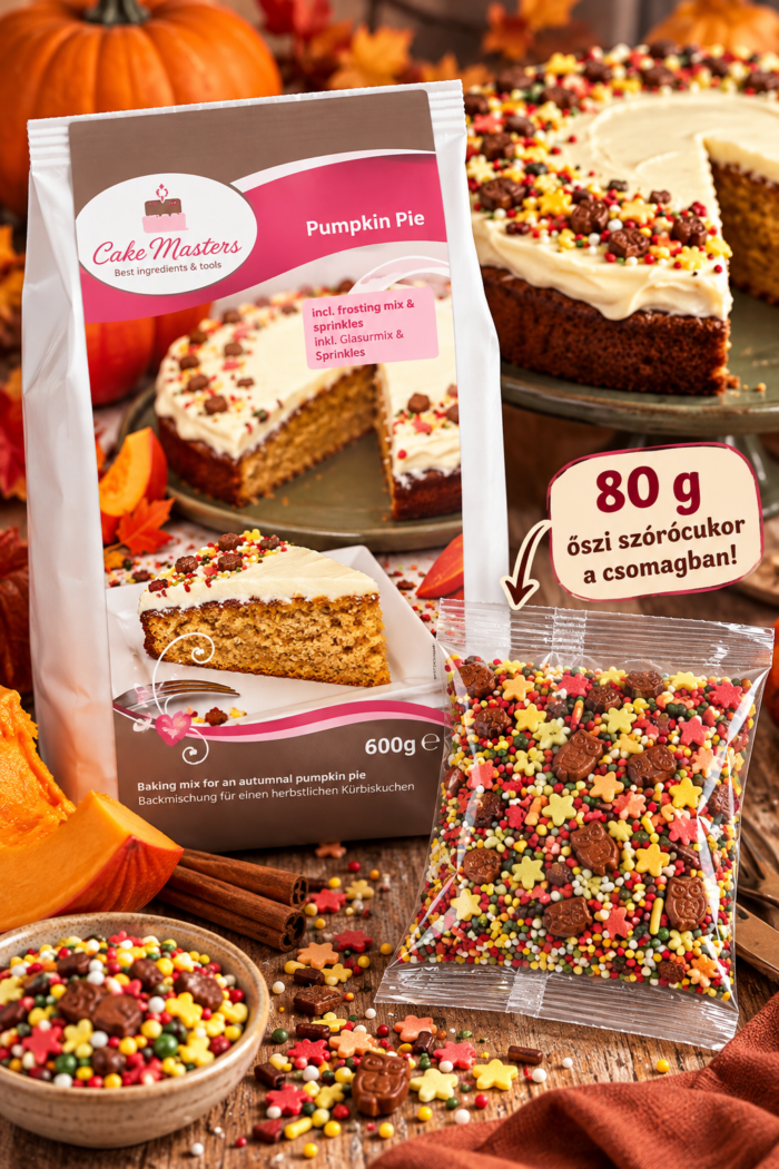 Cake Masters Pumpkin Pie – Sütőtökös süteménykeverék krémmel és őszi szórócukorral – 600 g - Image 4