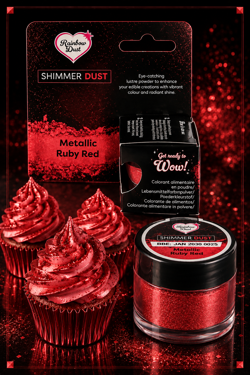 Rubinvörös csillogás prémium süteményekkel Rainbow Dust ehető csillámpor - rubinvörös - Image 1